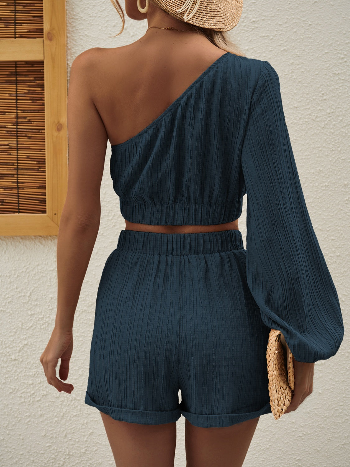 Stylish Asymmetrical Long Sleeve Top and Shorts Set for Women