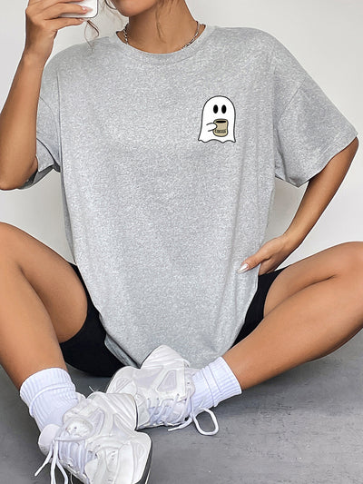 Ghostly Charm Round Neck Short Sleeve T-Shirt for Women