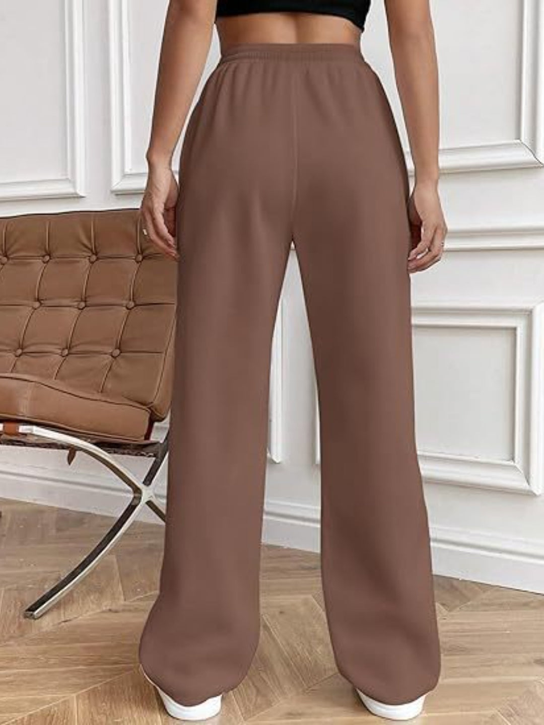 Casual Chic Wide Leg Drawstring Trousers with Pockets