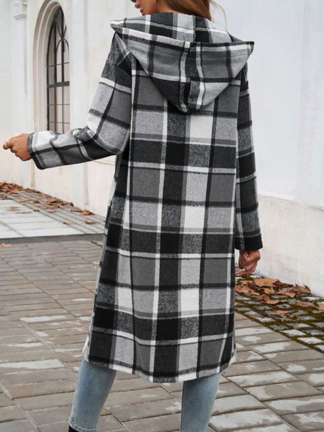 Plaid Hooded Jacket with Long Sleeves