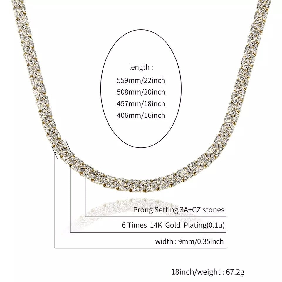 9mm Ice Cuban Necklace Cuban Link Chain Jewelry For Men And Women Statement Necklace
