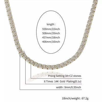 9mm Ice Cuban Necklace Cuban Link Chain Jewelry For Men And Women Statement Necklace