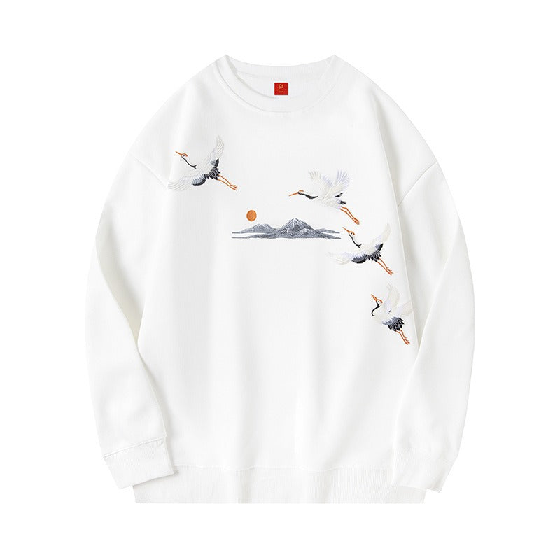 Men's Trendy Embroidered Round Neck Pullover Urban Hip Hop Sweatshirt