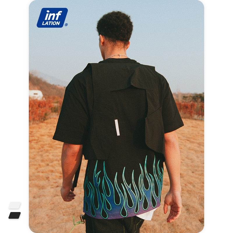Men's Black Oversized Tee with Bold Flame Print Design
