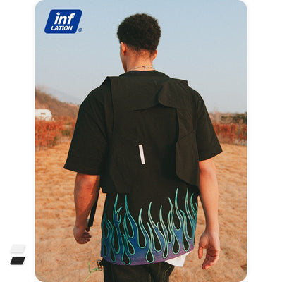 Men's Black Oversized Tee with Bold Flame Print Design