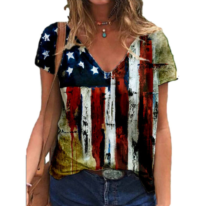 V-neck Imitation Cotton 3D Printed Women's Short Sleeve Tee