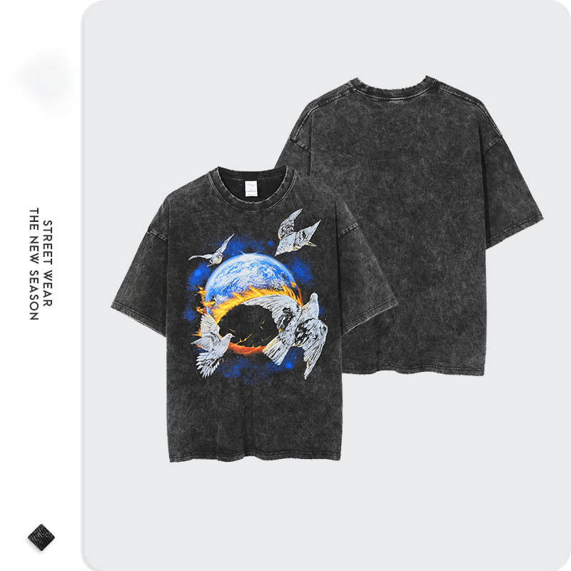 Urban Casual Pigeon Graphic Oversized T-Shirt for Men