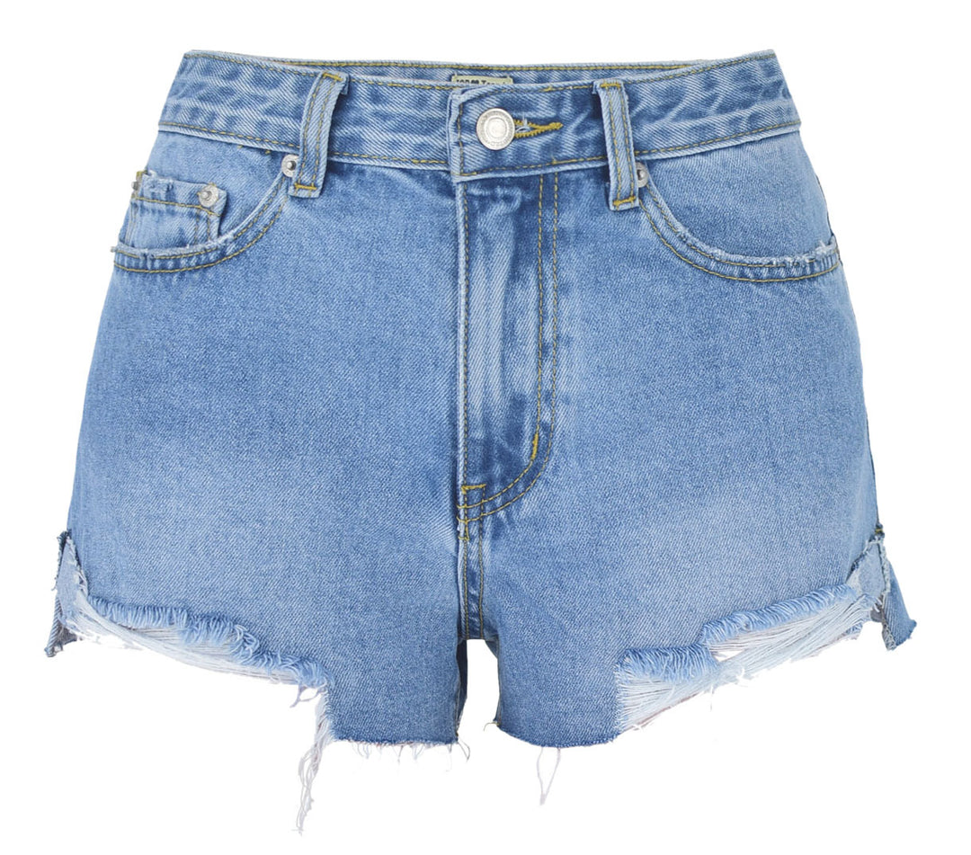 High-Waisted Soft Ripped Denim Shorts with Unique Asymmetrical Hem for Women's Spring and Summer Fashion