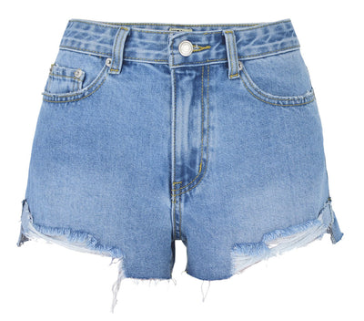 High-Waisted Soft Ripped Denim Shorts With Unique Hem