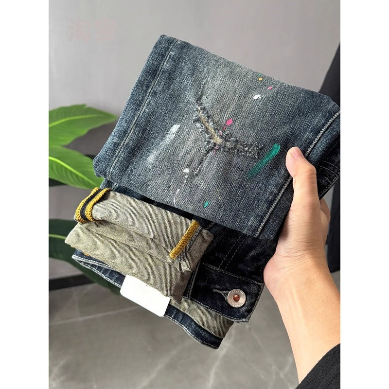 Style Splatter Ink Stretch Denim Slim Tapered Jeans