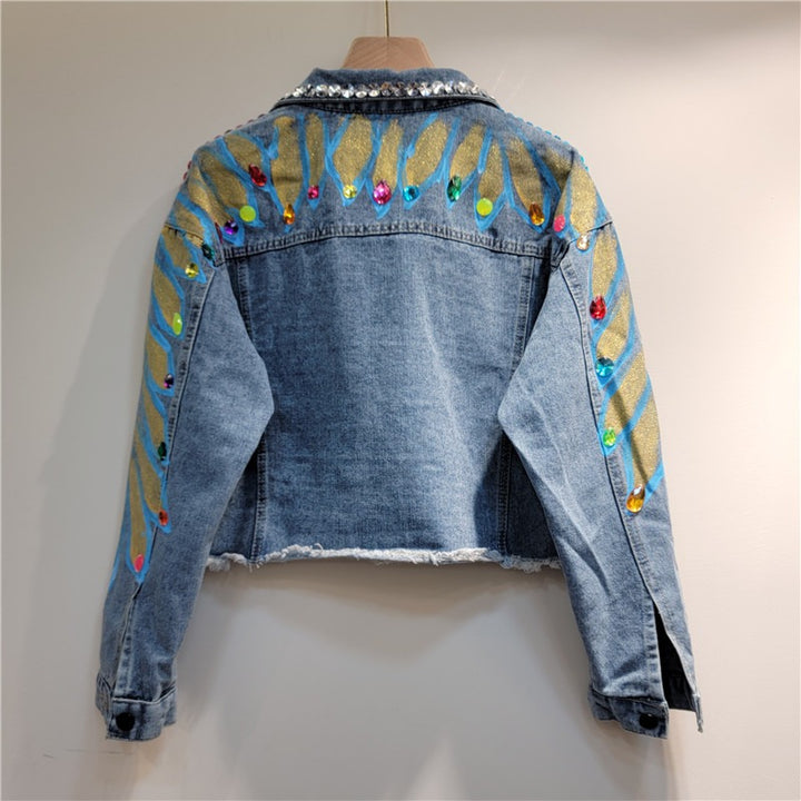 Artisanal Beaded Denim Jacket with Contemporary Western Style