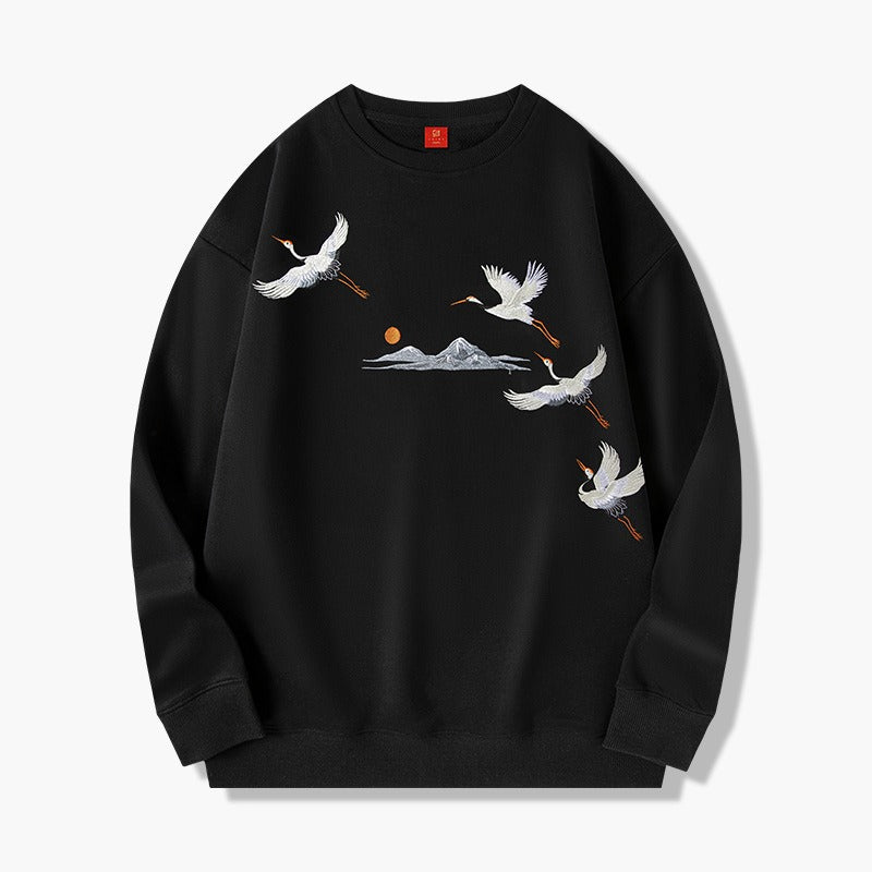 Men's Trendy Embroidered Round Neck Pullover Urban Hip Hop Sweatshirt