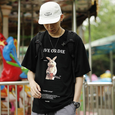 Quirky Chainsaw Rabbit Hip Hop Graphic Tee Urban Shirt