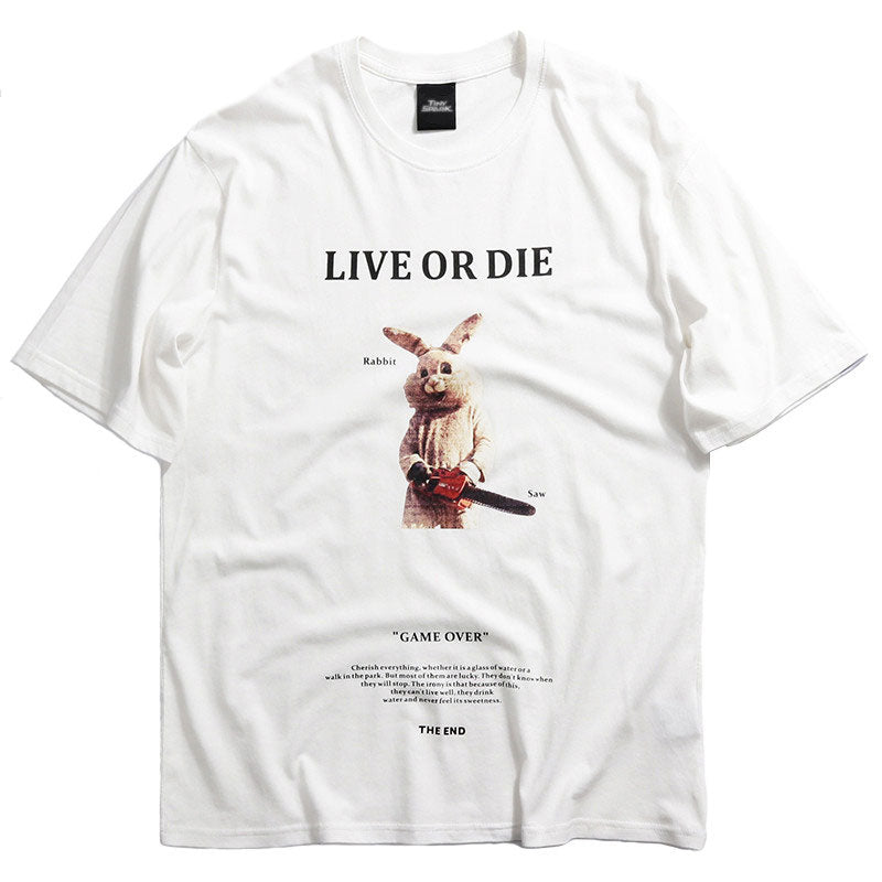 Quirky Chainsaw Rabbit Hip Hop Graphic Tee Urban Shirt
