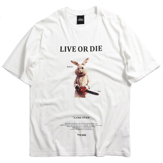 Quirky Chainsaw Rabbit Hip Hop Graphic Tee Urban Shirt