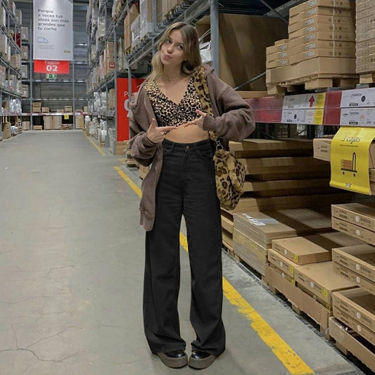 Retro High-Waisted Loose-Fit Wide-Leg Corduroy Trousers