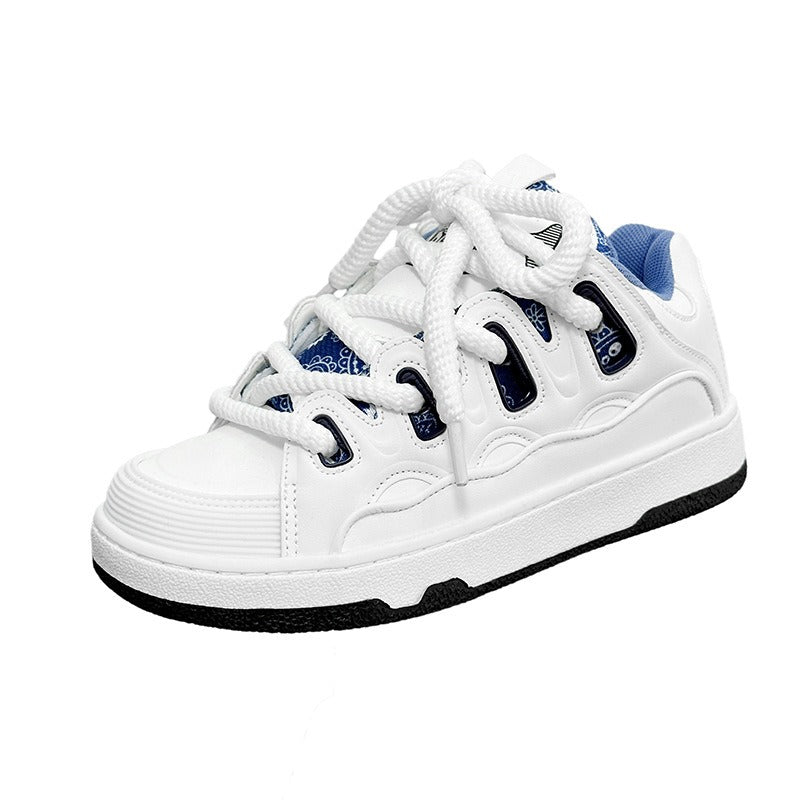 Fashionable White Sneakers for Men and Women with Thick Soles and Breathable Design