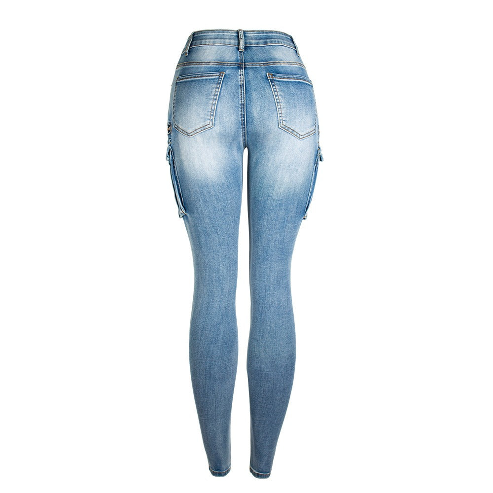 Ultra Stretchy Light Blue Denim Cargo Pants for Women