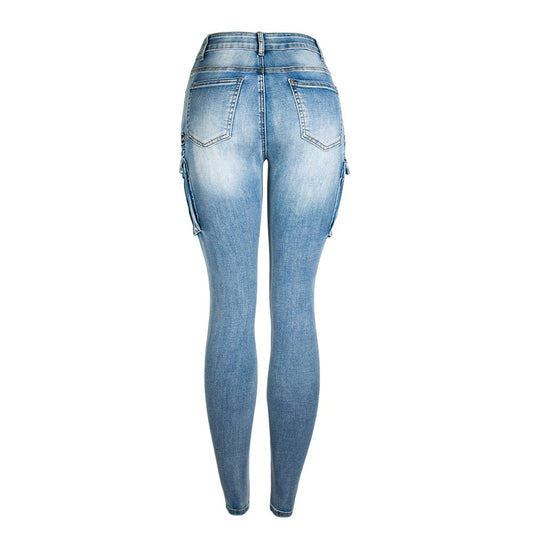 Ultra Stretchy Light Blue Denim Cargo Pants for Women