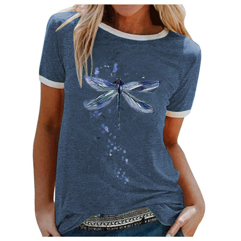 V-neck Imitation Cotton 3D Printed Women's Short Sleeve Tee