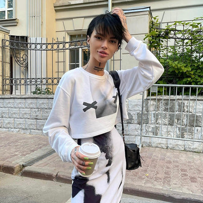 Autumn Elegance Abstract Print Long Sleeve Sweater for Women
