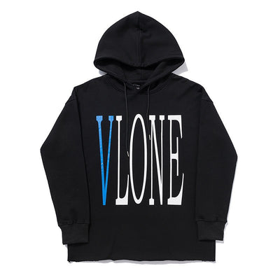 Blue Snake Print Big V Logo Unisex Loose Hoodie