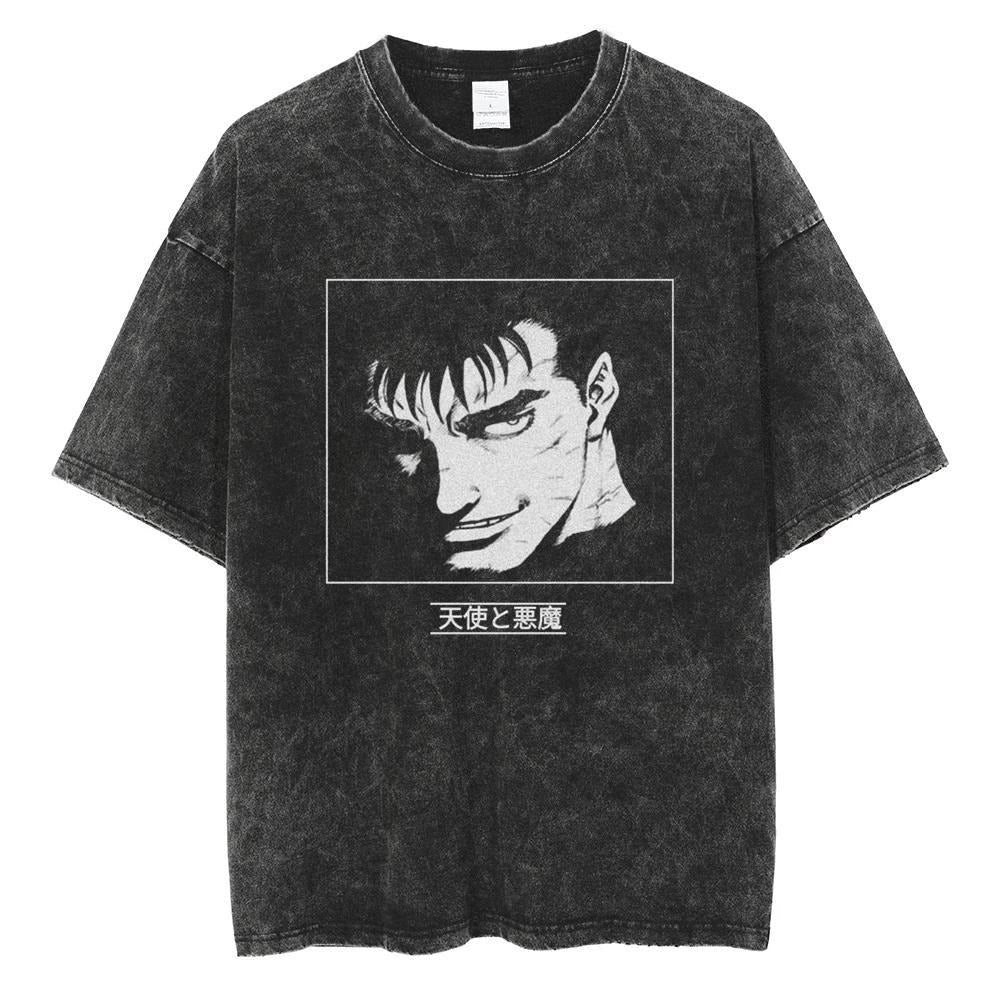 Vintage Washed Black Streetwear Tee for Men Stylish Fit