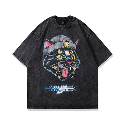 Retro Washed Cotton Hip Hop Tee for Men Trendy Style
