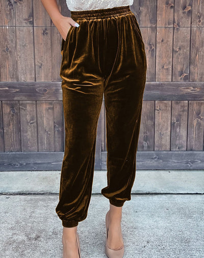 Chic Korean Velvet Women's Straight Leg Lounge Trousers