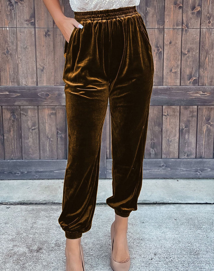 Chic Korean Velvet Women's Straight Leg Lounge Trousers with Stretchy Waistband