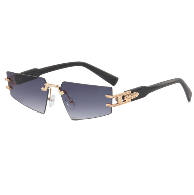 Frameless Gray Sunglasses with Wood Grain Legs