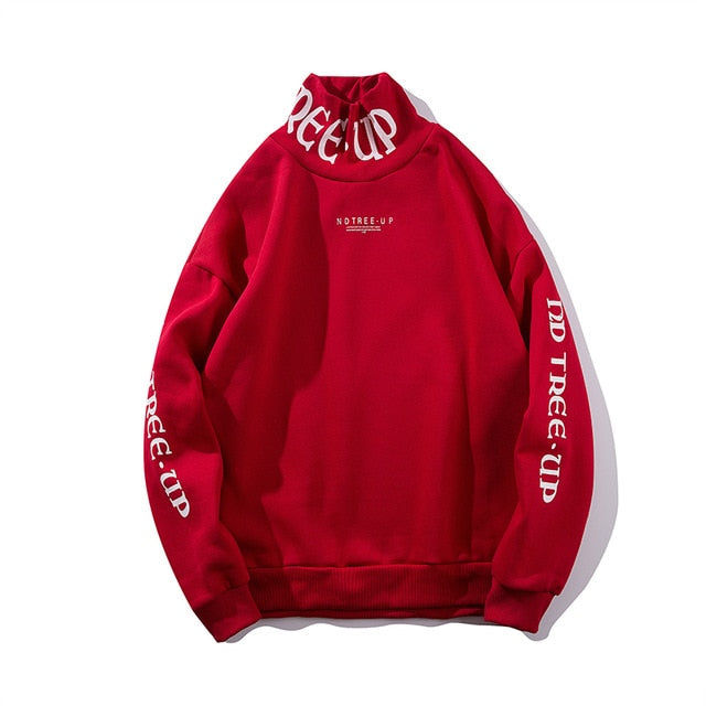 Trendy Urban Men's Turtleneck Hoodies with Bold Letter Graphics