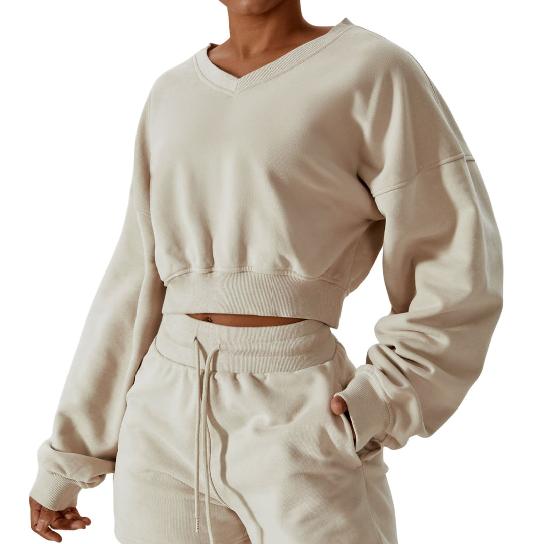 Cozy V Neck Long Sleeve Terry Sweatshirt for Active Adventures