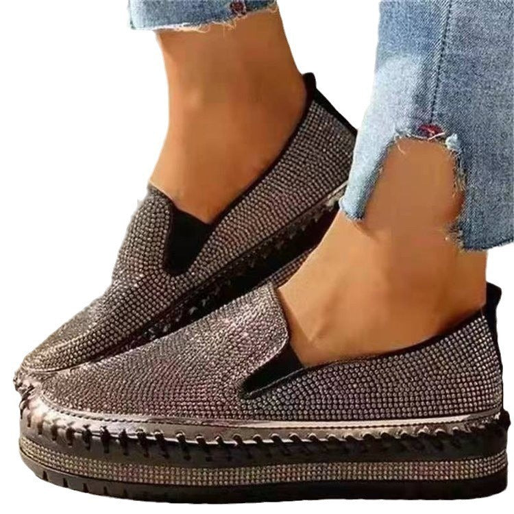 Rhinestone thick-soled slip-on shoes for foreign trade large-size single shoes casual loafers for women