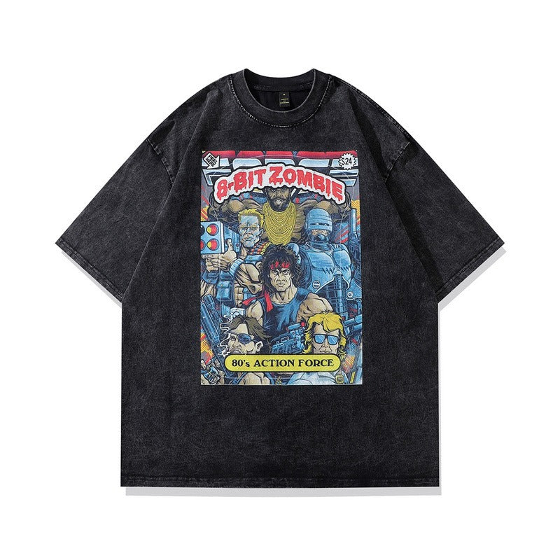 Retro Washed Cotton Hip Hop Tee for Men Trendy Style