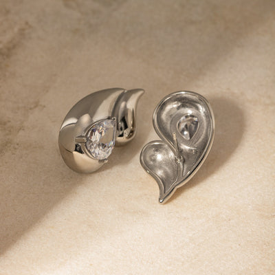18k gold stainless steel white diamond earrings with double layered droplet shaped diamond inlaid earrings