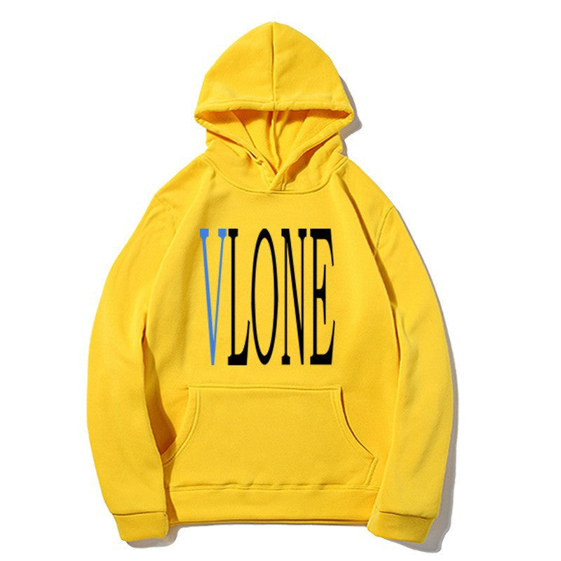 Blue Snake Print Big V Logo Unisex Loose Hoodie