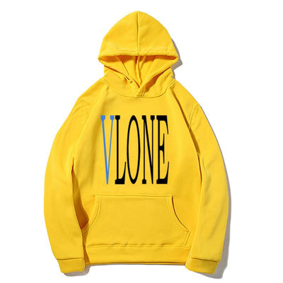 Blue Snake Print Big V Logo Unisex Loose Hoodie