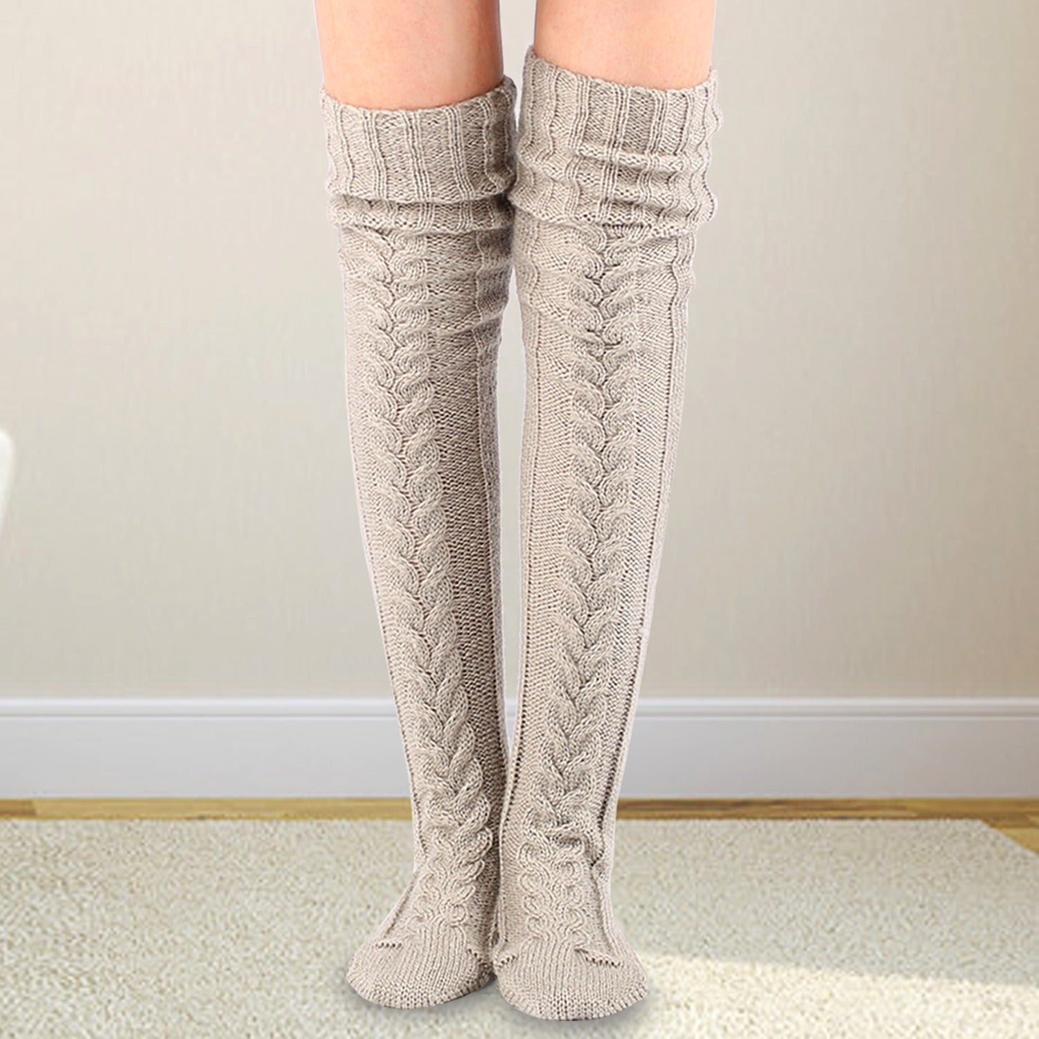 Knee-High Knit Stockings for Women Cozy Wool Pile Winter Wear
