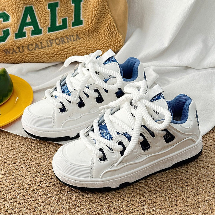 Fashionable White Sneakers for Men and Women with Thick Soles and Breathable Design