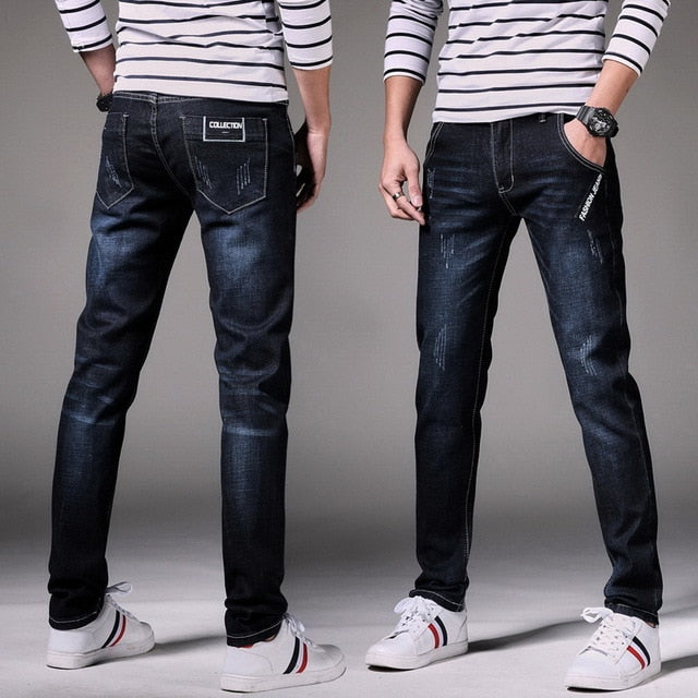 Men's Trendy Distressed Slim Fit Jeans - Perfect for Spring and Autumn Seasons