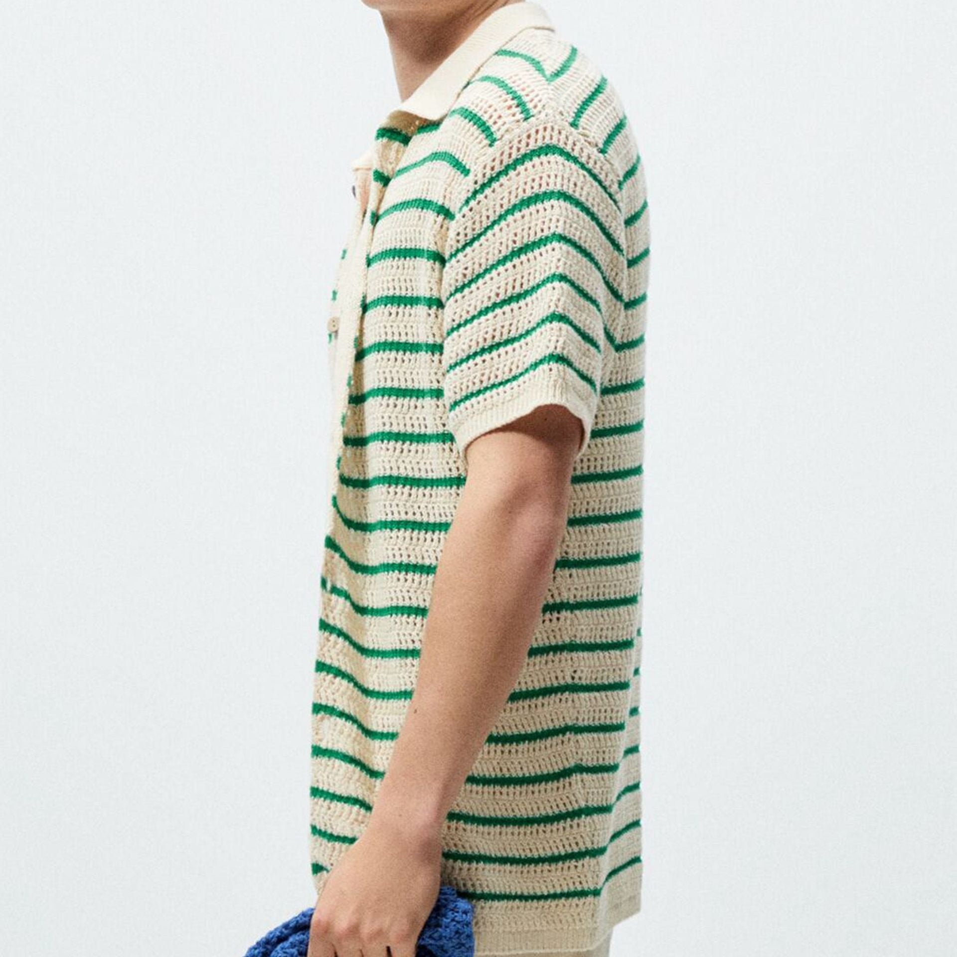 Classic Striped Wool Knit Polo Shirt for Effortless Elegance