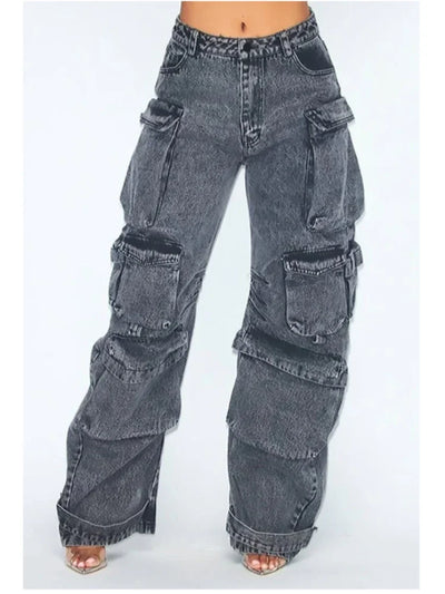 High-Waisted Multi-Pocket Loose Fit Jeans for Women