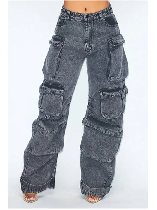 High-Waisted Multi-Pocket Loose Fit Jeans for Women