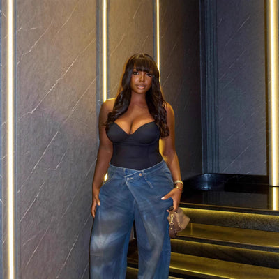 Women’s Streetwear Distressed Washed Denim Pants with Knife Cut Design