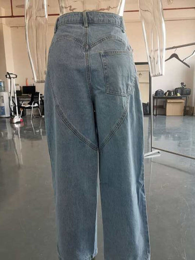Heart-Shaped Diamond Hollow Out Loose Fit Ankle Jeans