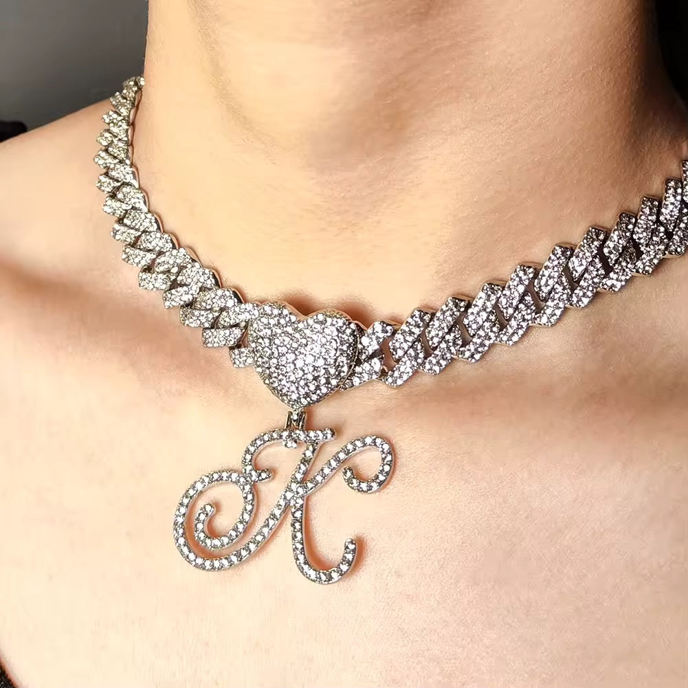 Cuban Heart Initial Jewelry Set