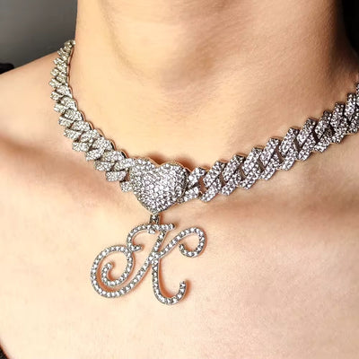 Cuban Heart Initial Jewelry Set