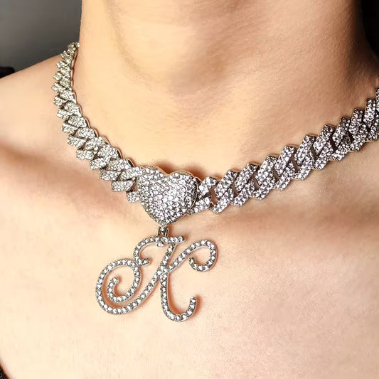 Cuban Heart Initial Jewelry Set