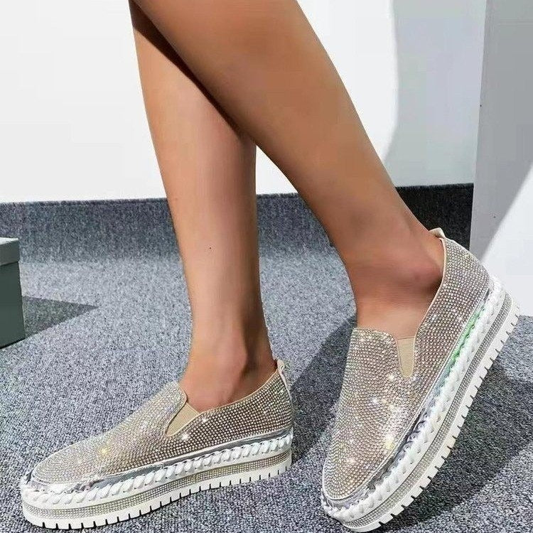 Rhinestone thick-soled slip-on shoes for foreign trade large-size single shoes casual loafers for women